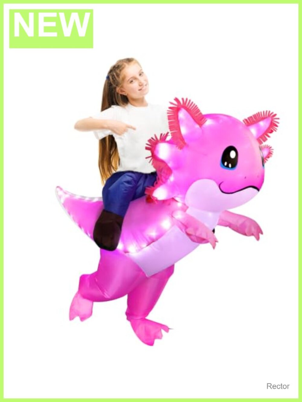 Inflatable Axolotl Costume with LED Lights for Kids, Ride-On Blow Up